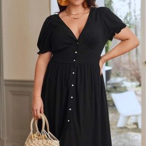 Puff sleeve button front dress